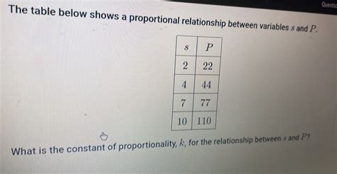 Questic The Table Below Shows A Proportional Relationship Between