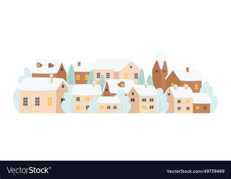 Winter village snow christmas town cutr cartoon Vector Image