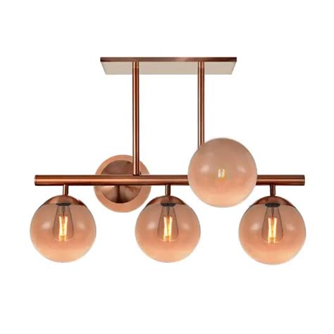 Lustre Bola Globos Rose Gold Vidro Ambar Madeiramadeira Vidro