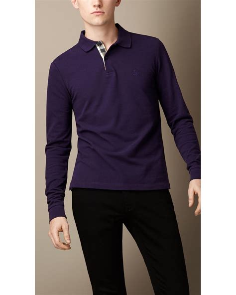 Burberry Long Sleeve Polo Shirt In Purple For Men Lyst