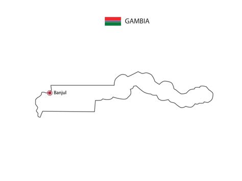 Hand draw thin black line vector of Gambia Map with capital city Banjul ...