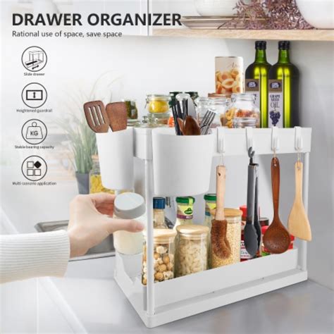 Under Sink Organizer Tier Slim Pull Out Sliding Storage Drawer White