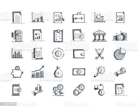 Ilustración De Contabilidad Dibujo A Mano Vector Doodle Line Icon Set Y