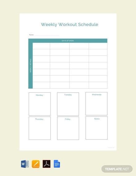 Sample Workout Schedule Template Google Docs Word Apple Pages PDF