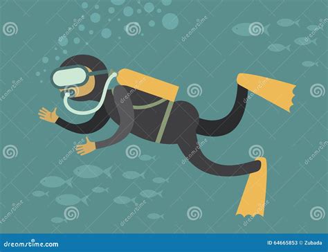 Scuba Diver Stock Vector Illustration Of Horizontal 64665853