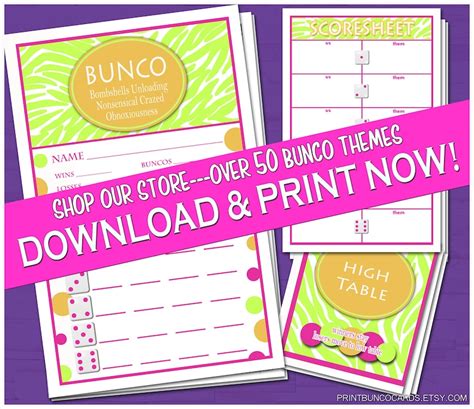 Printable Bunco Card Bunko Scorecards Score Sheets Instant Etsy Canada