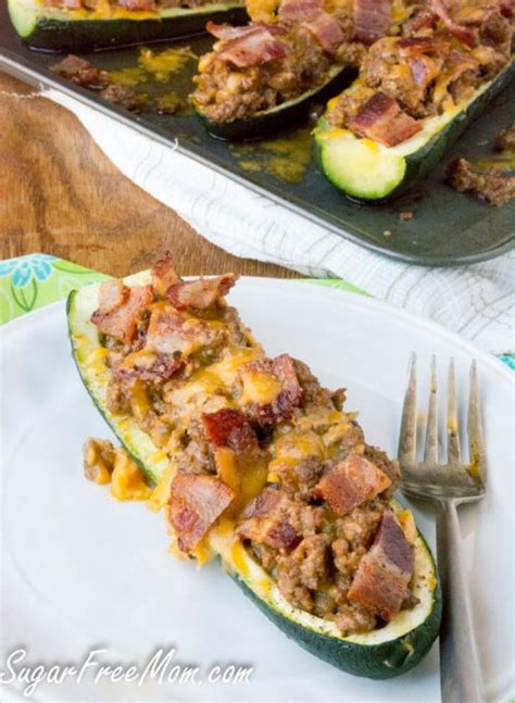 Keto Low Carb Bacon Cheeseburger Stuffed Zucchini Boats