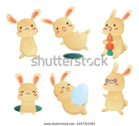 Cute Baby Rabbits Collection Set Pretty Stock Vector Royalty Free