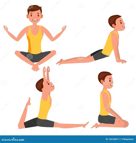 Vector Fijado Actitudes Del Hombre De La Yoga Chica Ejercicio De La