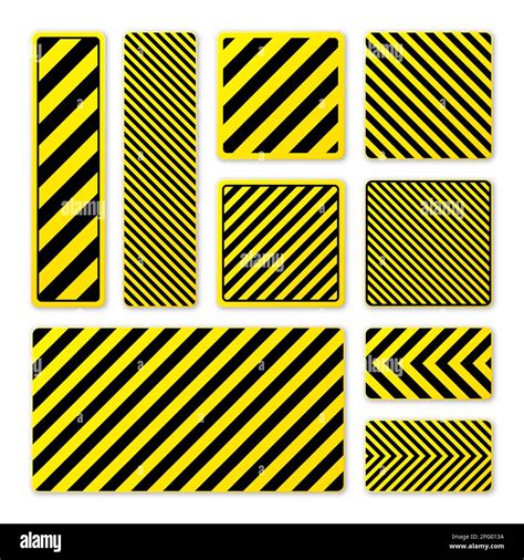 Various Black And Yellow Warning Signs With Diagonal Lines Attention