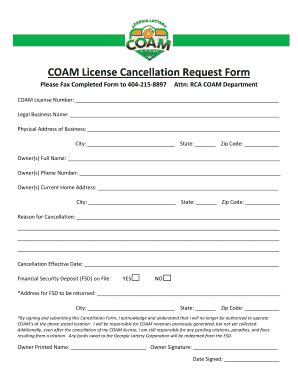 COAM License Cancellation Request Form Fill Out And Sign Printable