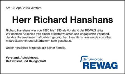 Traueranzeigen Von Dipl Ing Richard Hanshans Mittelbayerische Trauer