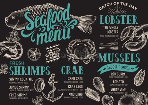 Seafood Menu Template For Restaurant On A Blackboard Background Vector