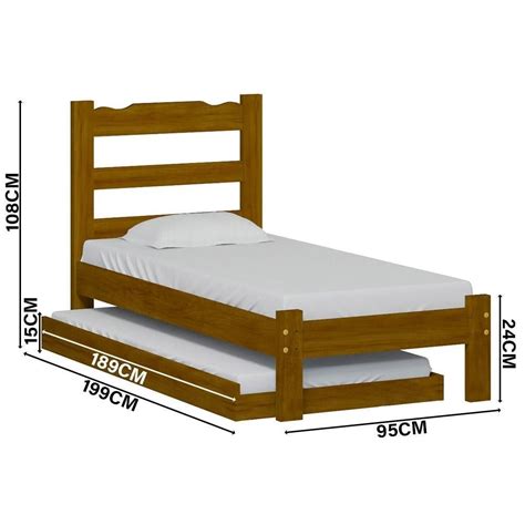 Cama de Solteiro em Madeira Maciça Auxiliar e 2 Colchões Imbuia