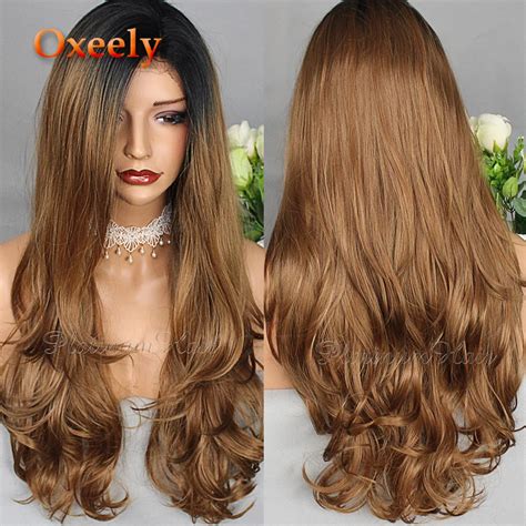 Oxeely Natural Wave 4 27 Ombre Wavy Hair Synthetic Lace Front Wig