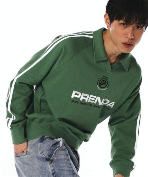 MUSINSA PRENDA 2023 SPORTY LOGO COLLARED SWEATSHIRT PALM GREEN