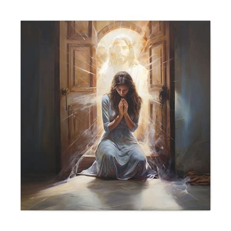 Sorrowful Woman Praying Canvas Jesus Behind The Door Christianity