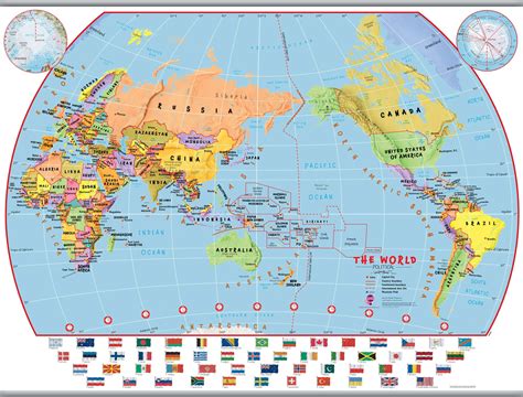 Huge Primary Pacific Centred World Wall Map Political With Flags