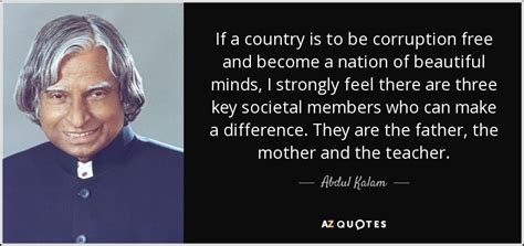 Abdul Kalam quote: If a country is to be corruption free and become...