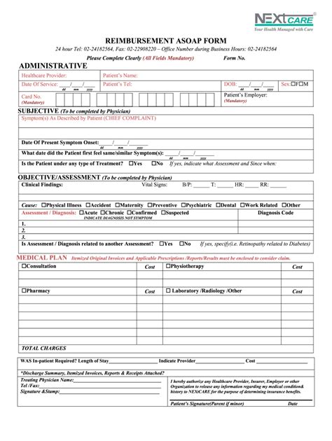 Nextcare Reimbursement Form Fill Online Printable Fillable Blank