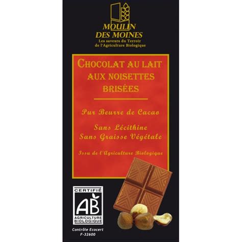 Tablette Chocolat Au Lait Aux Noisettes Bris Es Bio Moulin Des Moines