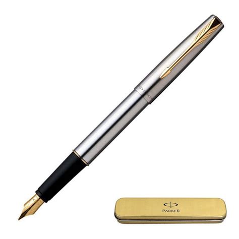 Parker Frontier Stainless Steel Gt Fountain Pen Gold Trims Gold