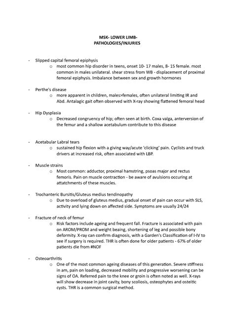 MSK Lower Limb Pathologies Injuries MSK LOWER LIMB PATHOLOGIES