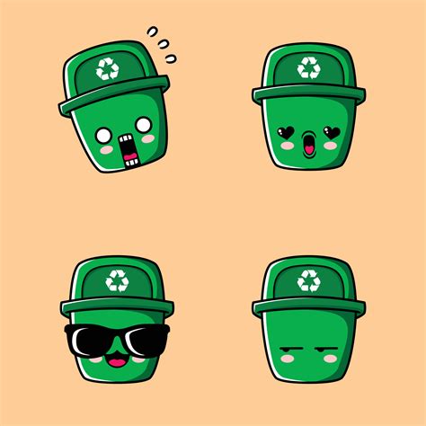 Vector Illustration Of Cute Trash Can Emoji 9921897 Vector Art At Vecteezy