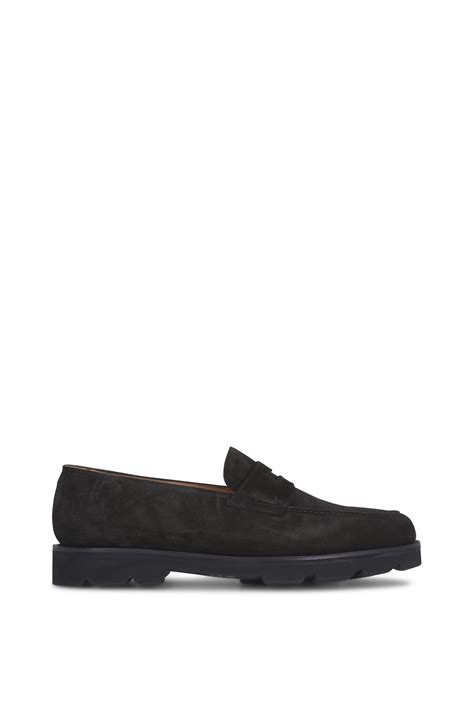 John Lobb Lopez Black Suede Penny Loafer Mitchell Stores