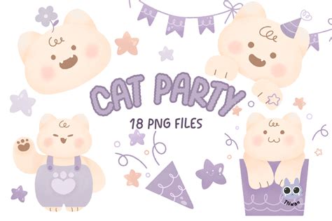 Cat Birthday Party Watercolor Clipart Graphic By Tnwan · Creative Fabrica