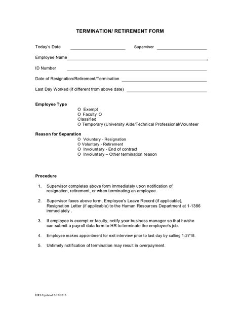 Sample Employee Termination Form