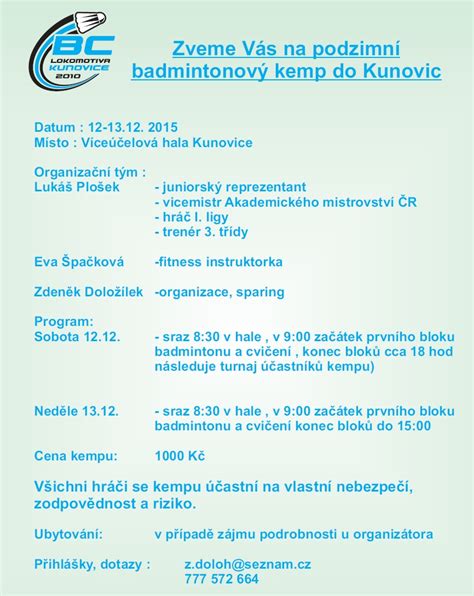 Podzimn Badmintonov Kemp V Kunovic Ch Badminton Je Badec Cz