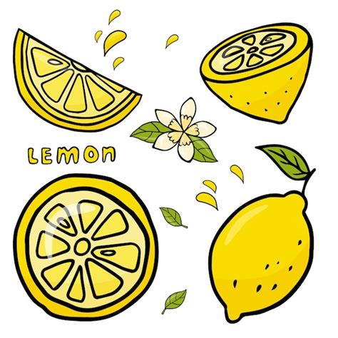 Premium Vector Colorful Set Of Cute Cartoon Lemons And Lemon Slices