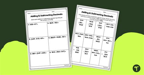 Adding And Subtracting Decimals Year 6 Worksheet Teach Starter