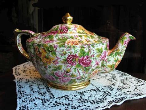 Vintage James Sadler Chintz Teapot Pink And Yellow Rose