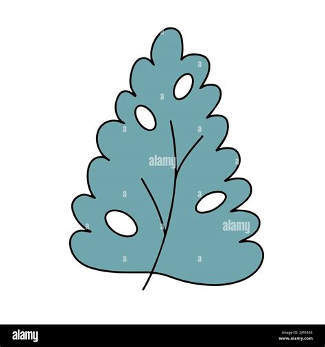 Fresh Natural Green Leaf Colored With Stroke Vector Illustration Stock