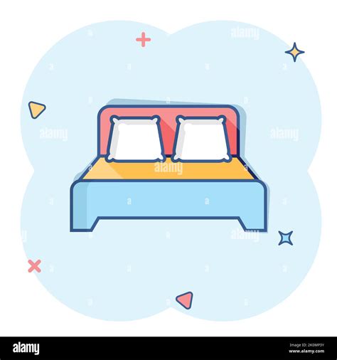 Bed Icon In Comic Style Sleep Bedroom Vector Cartoon Illustration