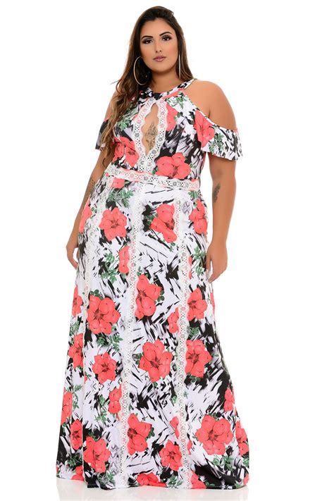 Vestido Plus Size Longo Ciganinha Estampado Vk Moda Plus Size