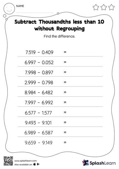 Free Printable Subtract Decimals Worksheets Splashlearn