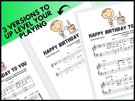 Happy Birthday to You Piano Sheet Music Instant DIGITAL MUSIC DOWNLOAD Beginner Piano/adult ...