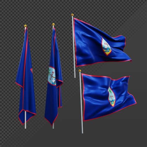 Representación 3d de la bandera de guam de oceanía ondeando y sin