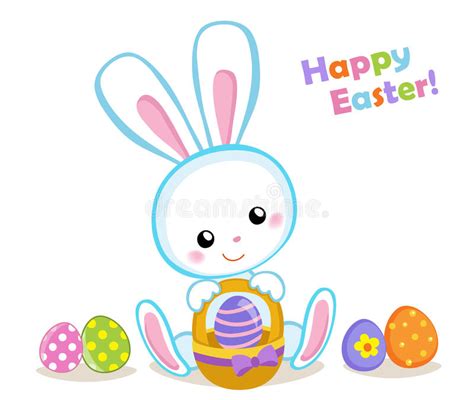 Happy Easter Cute Easter Bunny Sitting In A Egg Stock Vector