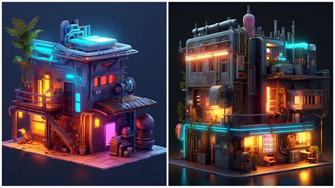 ArtStation - +230 Stylized Cyberpunk House | Artworks