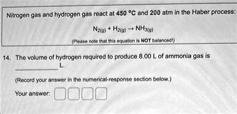 Solved Nitrogen Gas And Hydrogen Gas React At 450Â°c And 200 Atm In The Haber Process N2 G