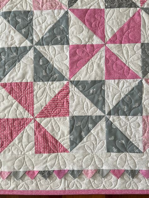 Baby Girl Pinwheel Quilt With Prairie Points And Unicorns Handmade