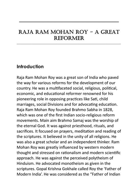 Solution Unveiling The Legacy Of Raja Ram Mohan Roy A Visionary