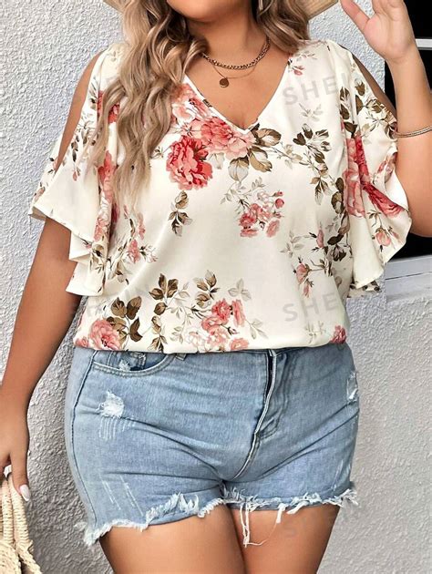 Shein Clasi Plus Floral Print Split Sleeve Blouse Shein Uk