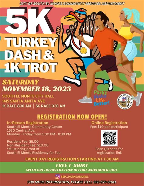 Nov 18 Thanksgiving 5k Turkey Dash And 1k Trot 2023 South El Monte