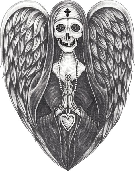 Art Fantasy Nun Angel Skull Hand Drawing And Make Graphic Vector