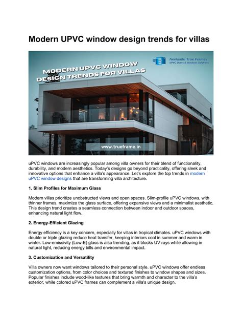 Modern UPVC window design trends for villas True Frame.docx